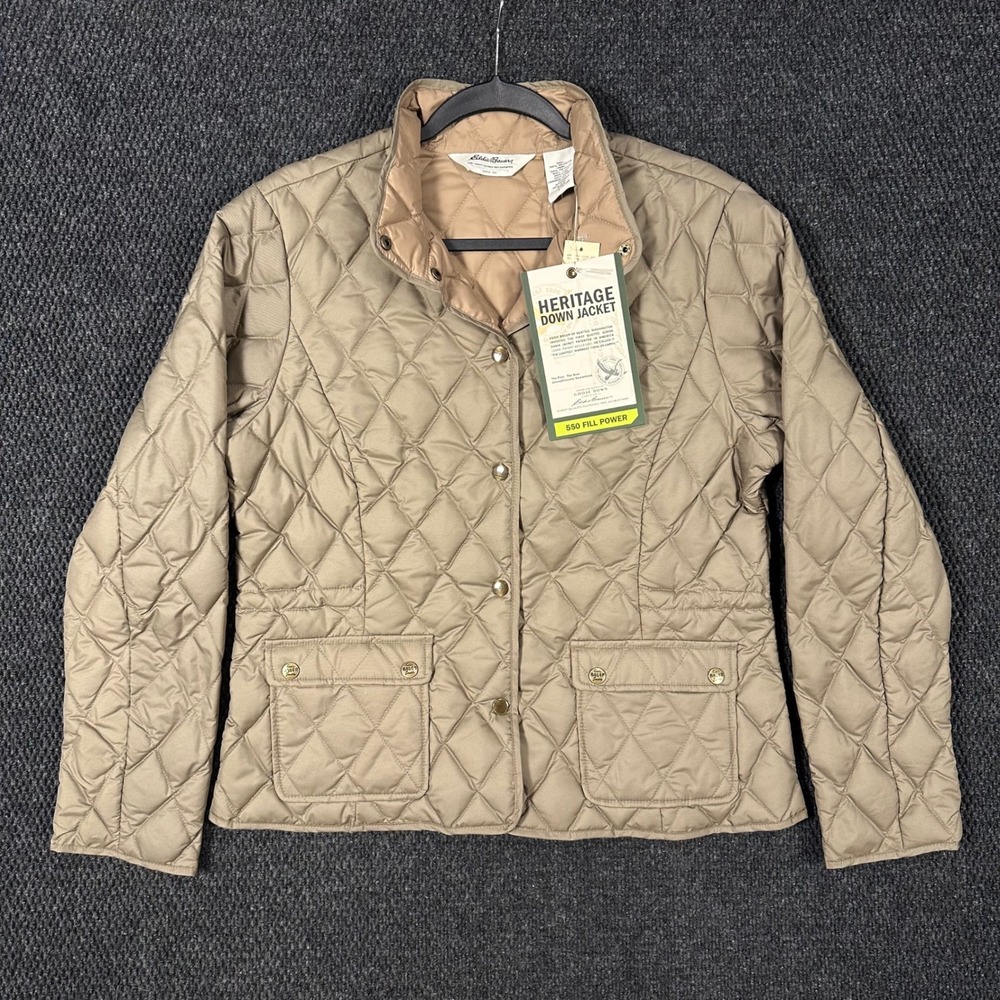 Eddie Bauer Heritage Down Jacket NWT Womens Large Tan Quilted 550 Fill Power